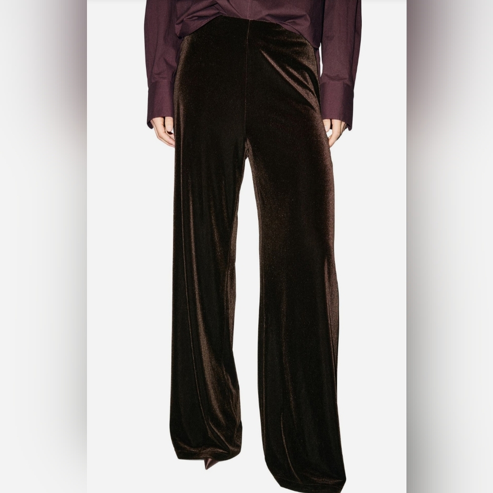 Mango Brown Velvet Wide-Leg Pants
